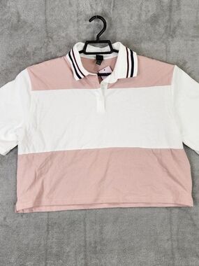 wild fable Pink and White Striped Cropped Polo